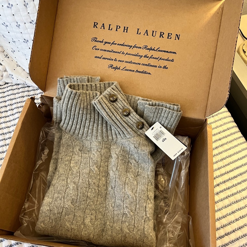 Polo Ralph Lauren Cashmere Cable Knit Turtleneck with Buttons size XXS in Grey